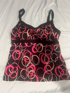 Black Camisole with Pink & Cream Ring Print - Women's Tank Top